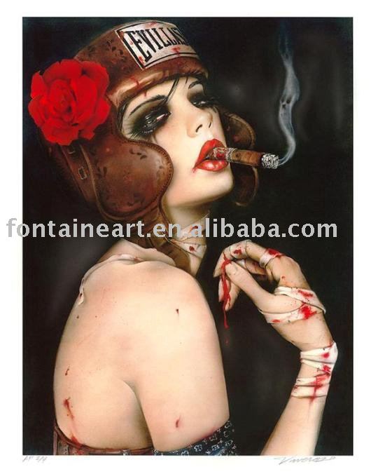Smoking Girl Subject Black Background Pure Hand-painted Modern Oil Paintings