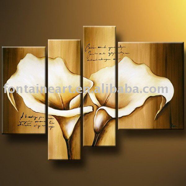 Flower Subject Brown Background Unframed Modern Oil Paintings
