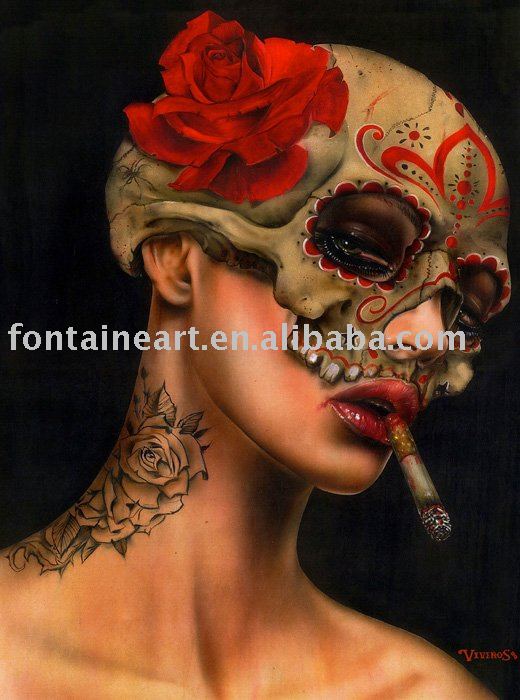 Sexy Smoking Girl Subject Black Background Wall Decoration Modern Oil Paintings