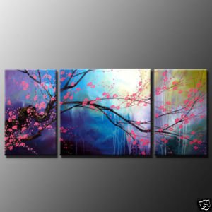 Plum Blossom Subject Vivid Colour Waterfalls Background Modern Oil Paintings