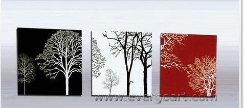 Framed Tree Subject Black & White & Red Background Modern Oil Paintings