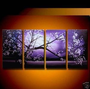 Purple Background With A Huge Plum Tree Good Condition Modern Oil Paintings