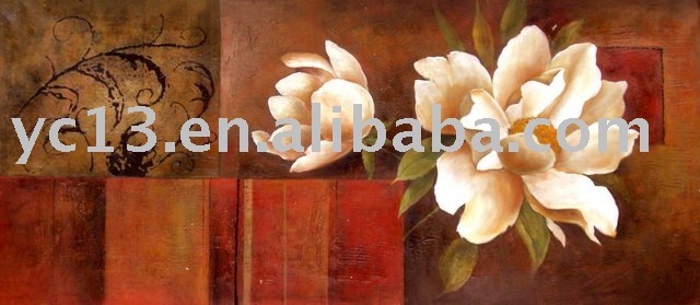 Dark Orange Background With Two White Flowers High Quality Modern Oil Paintings