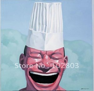 A Smile Man With White Hat Light Green Background Modern Oil Paintings