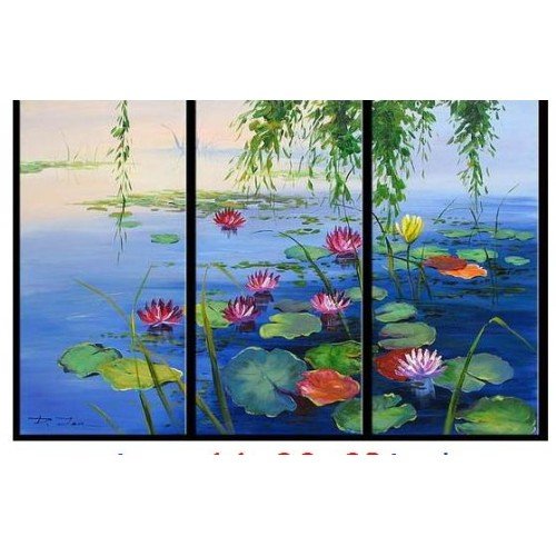 Hand-painted With Lake & Lotus Canvas Art Modern Oil Paintings