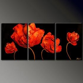 Black Ground With Red Flowers Still Life Modern Oil Paintings