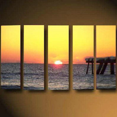 Unstretched Five Pieces Sunrise Subject Modern Oil Paintings
