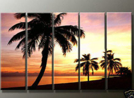 With Coconut Palm Five Pieces On Canvas Modern Oil Paintings