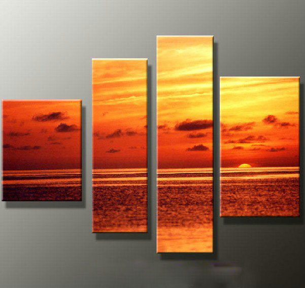 Hand Painted Dusk Seascape Subject Four Pieces Modern Oil Paintings