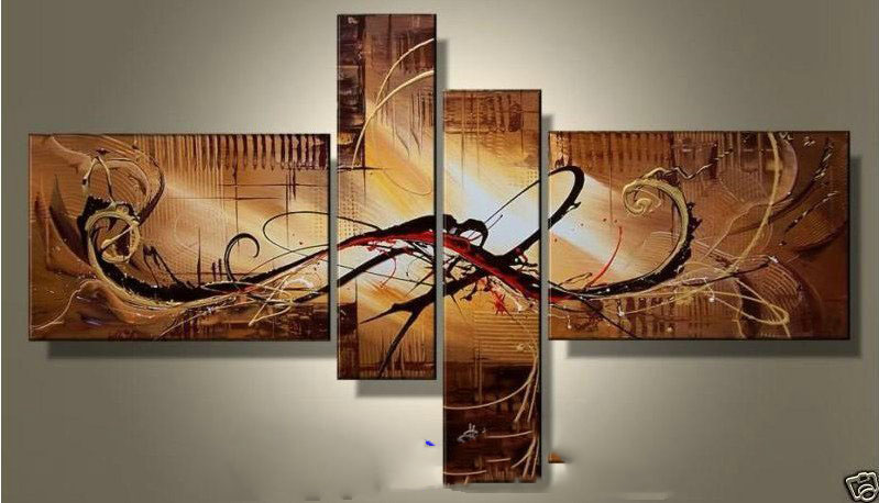 Hand Painted Brown Background With Straps Modern Oil Paintings