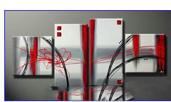 Silver & Red Background Unframed With Strips Modern Oil Paintings