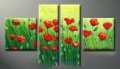 Green & Yellow Background With Red Flowers On Canvas Modern Oil Paintings