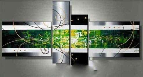 Green & Black Background With Some Strips Unframed Modern Oil Paintings