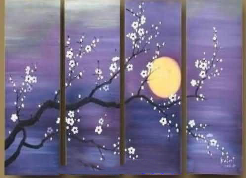 Purple Background Wiht Plum Tree & Moon Abstract Modern Oil Paintings