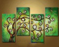 Green & Yellow Background With Tree Subject Abstractive Modern Oil Paintings