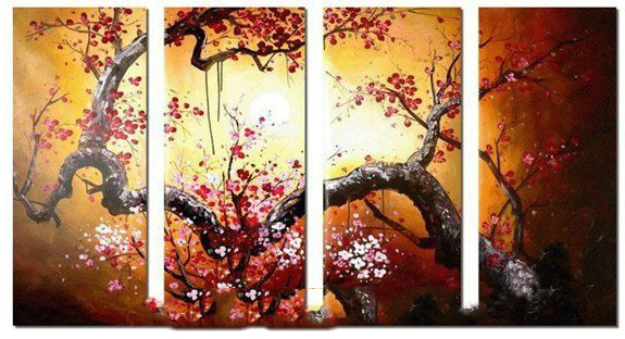With Plum Tree Subject Rectangle Shape Living Room Decoration Modern Oil Paintings