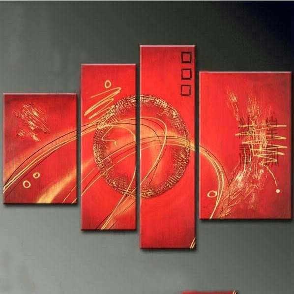 Red Background With Straps 4 Pieces Modern Oil Paintings