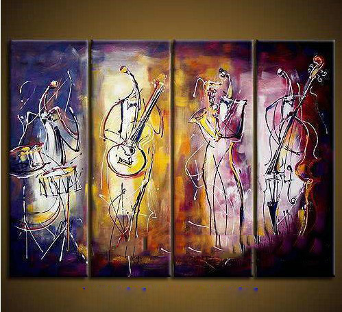 Playing Music Instrument Subject Colourful Background Canvas Modern Oil Paintings