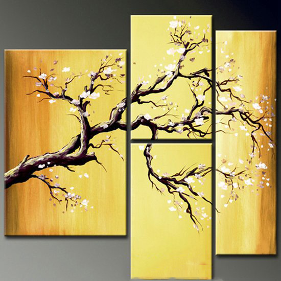 With A Plum Tree Yellow Bakcground Wall Decoration Modern Oil Paintings