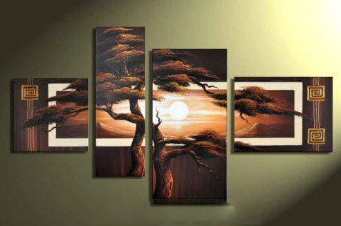With Trees Mountain & Sky Background Canvas Modern Oil Paintings