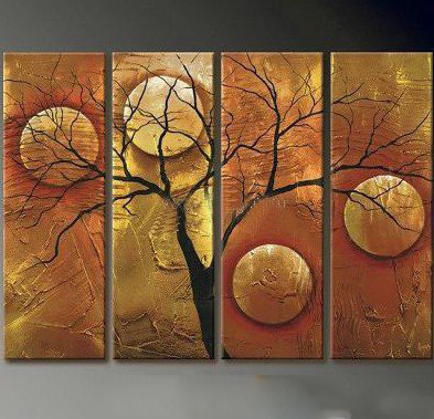 Tan Background With A Tree & Some Balls Rectangle Shape Modern Oil Paintings