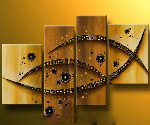 Brown & Yellow Background Rectangle Shape Wall Decoration Modern Oil Paintings