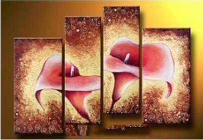 Brown & Beige Background With Two Flowers Rectangle Shape Modern Oil Paintings