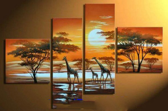 With Giraffe & Trees Dusk Background Custom Gifts Modern Oil Paintings
