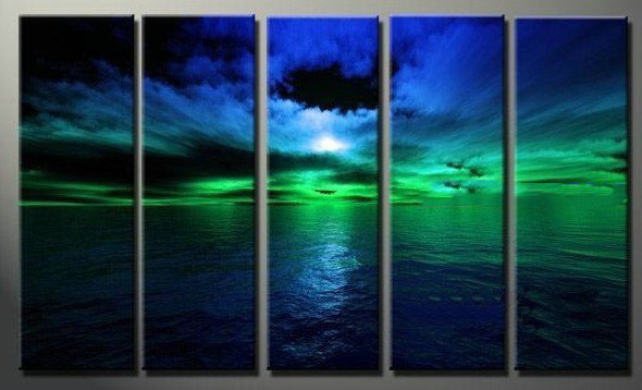With Red & Blue Sky & Water Canvas Rectangle Shape Modern Oil Paintings