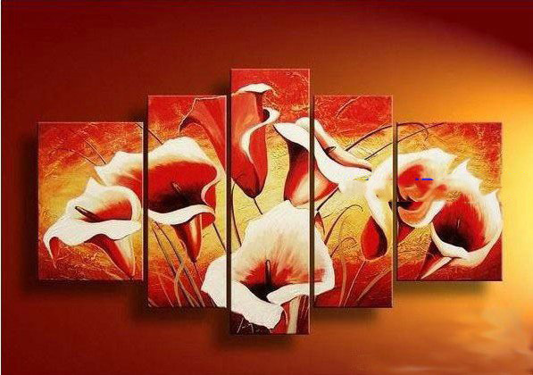 Red & Yellow Background Flowers Subject Wall Decoration Modern Oil Paintings
