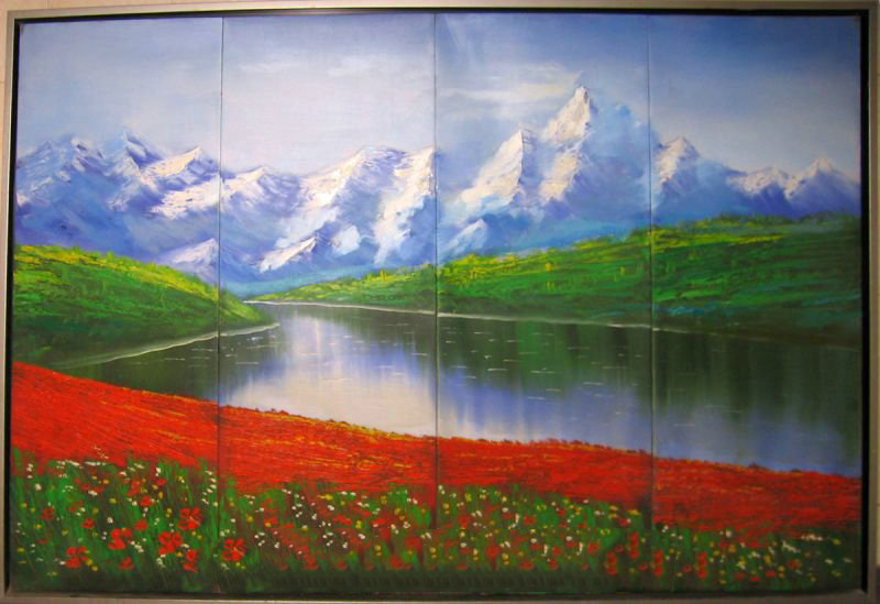 White & Blue Mountains Background River & Banks Subject Wall Decoration Modern Oil Paintings
