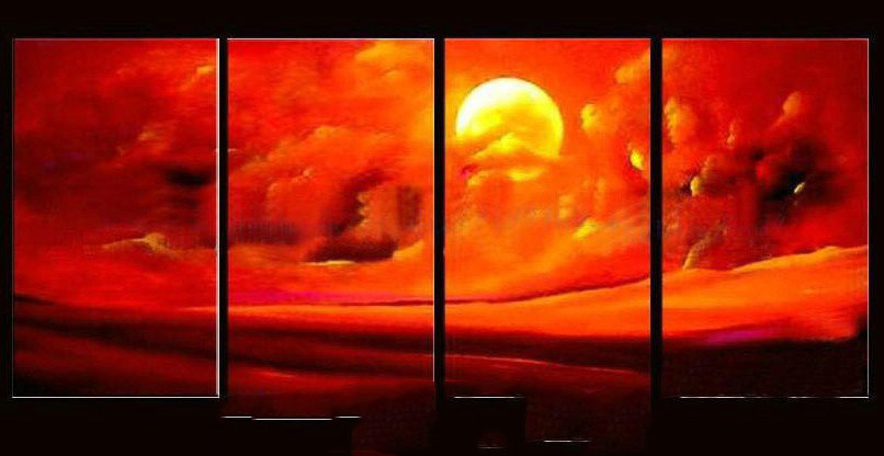 Red Background With Sun Subject Canvas Modern Oil Paintings