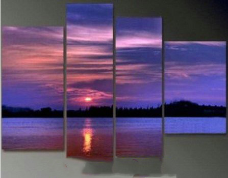 Pink & Purple Sky & Lake Rectangle Shape Wall Decoration Modern Oil Paintings