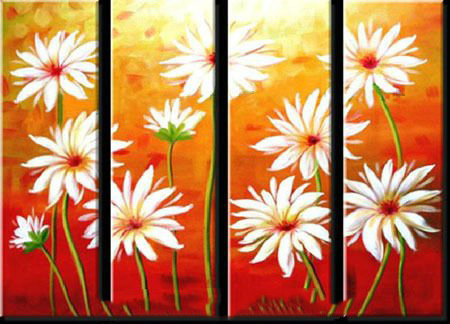 Red & Yellow Background Flowers Subjects Canvas Modern Oil Paintings