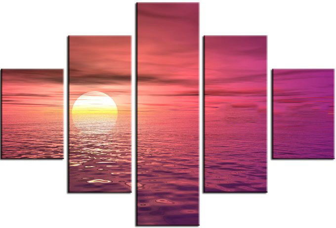 Red & Pink Sea & Sky Canvas Wall Decoration Modern Oil Paintings
