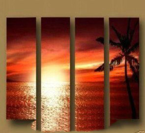 Sea & Sun Background With A Tree Canvas Modern Oil Paintings