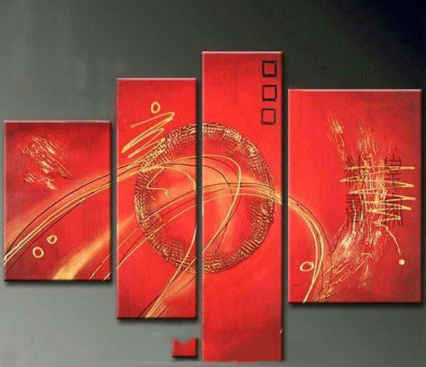 Red Background Rectangle Shape Wall Decorative Modern Oil Paintings
