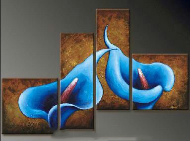 Brown Background Blue Flowers Subject Wall decoration Modern Oil Paintings