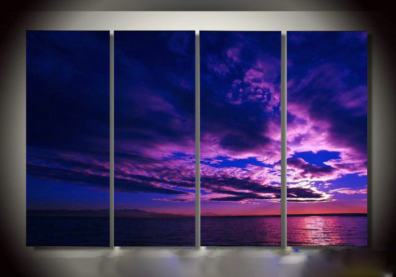 Blue & Purple Sky & Sea Subject Rectangle Shape Canvas Modern Oil Paintings
