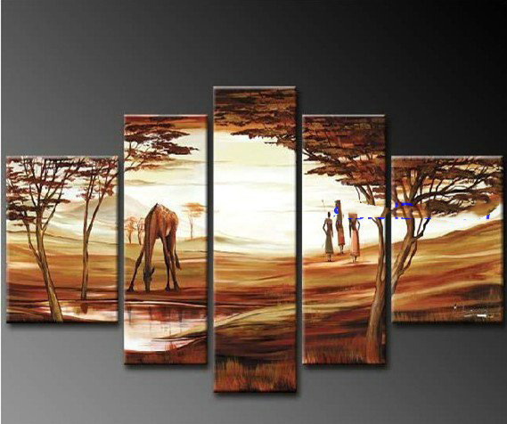 A Sika Deer & People Subject Canvas Rectangle Shape Modern Oil Paintings