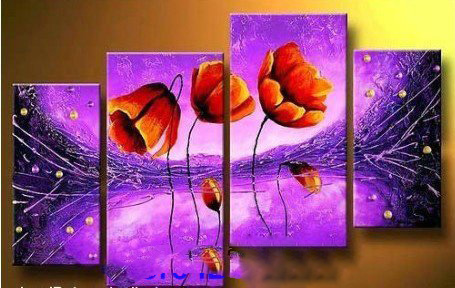 Purple Background Flowers Subject Canvas Modern Oil Paintings
