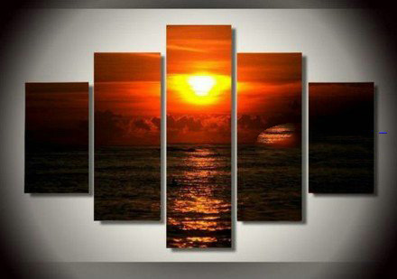 Hand Painted Sun & Sea Subject On Canvas Modern Oil Paintings