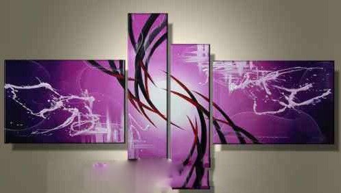 With Strips Purple Background Canvas Modern Oil Paintings