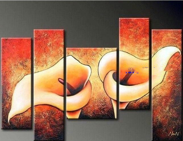 Hand Painted Two Flowers Canvas Modern Oil Paintings
