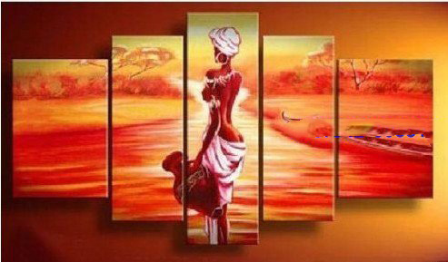 River & Tree Background A People With A Pot Subject Canvas Modern Oil Paintings