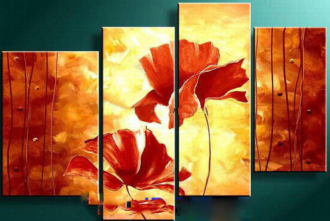 Red & Yellow Background Flower Subject On Canvas Modern Oil Paintings