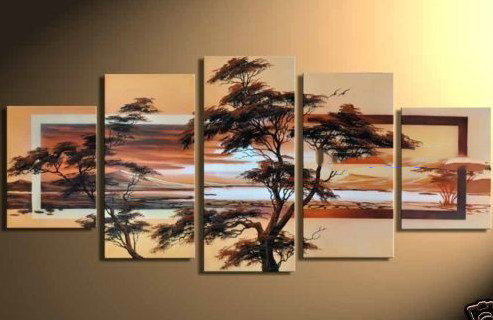 Mountain & Lake Background Trees Subject ON Canvas Modern Oil Paintings