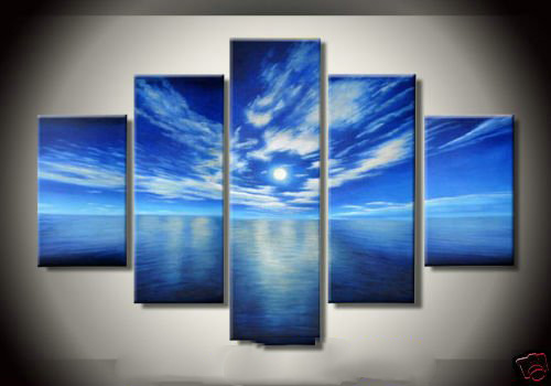 Blue & White Sky & Sea Rectangle Shape Modern Oil Paintings