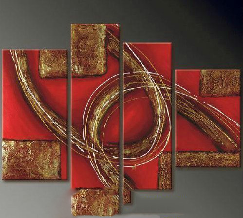 Hand Painted Red & Brown Background On Canvas Modern Oil Paintings