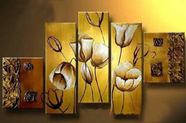 With Flowers Yellow & Brown Background Canvas Modern Oil Paintings